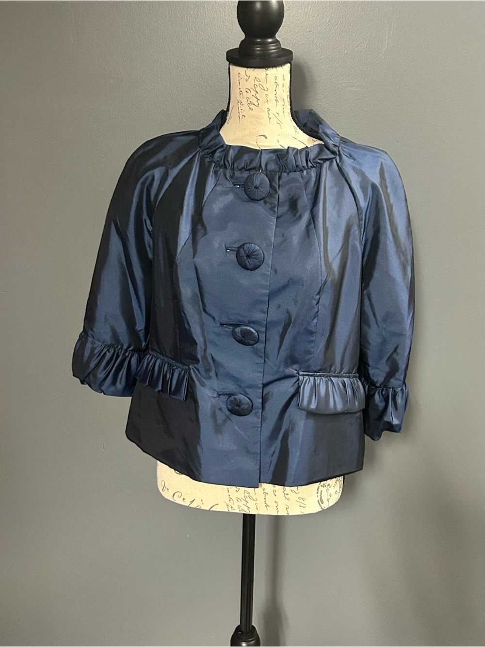 Nicole by Nicole Miller Navy Ruffle-Trim Short Jacket
